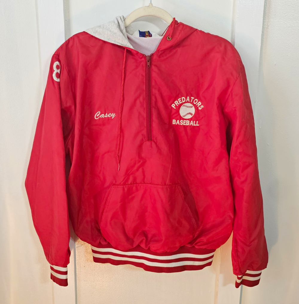 Vintage Rennoc Predators Baseball Jacket M Red Hooded Pullover USA 80s 90s